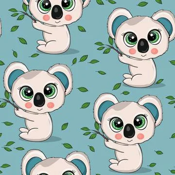 Seamless pattern with cute koala baby on color background. Funny australian Stockillustratie