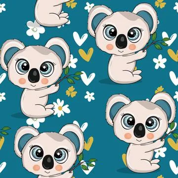 Seamless pattern with cute koala baby on color background. Funny australian Stockillustratie