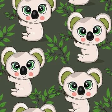 Seamless pattern with cute koala baby on color background. Funny australian Stockillustratie