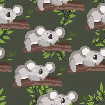 Seamless pattern with cute koala baby on color background. Funny australian Stockillustratie