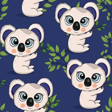 Seamless pattern with cute koala baby on color background. Funny australian Stockillustratie