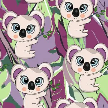 Seamless pattern with cute koala baby on color background. Funny australian Stockillustratie