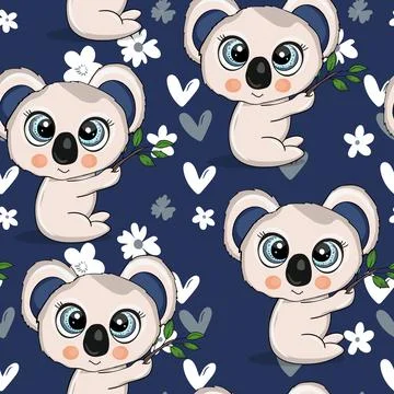 Seamless pattern with cute koala baby on color background. Funny australian Stockillustratie