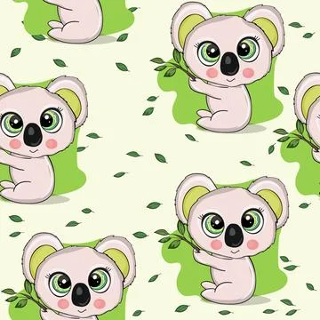 Seamless pattern with cute koala baby on color background. Funny australian Stockillustratie