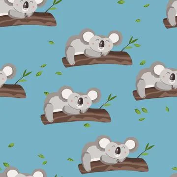 Seamless pattern with cute koala baby on color background. Funny australian Stockillustratie