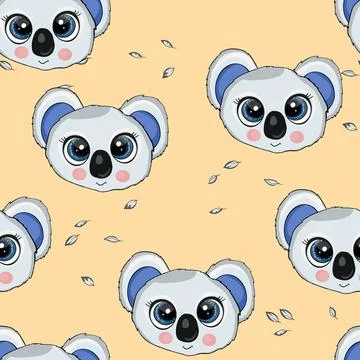 Seamless pattern with cute koala baby on color background. Funny australian Illustrazione stock