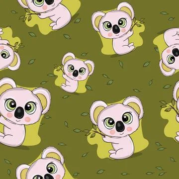 Seamless pattern with cute koala baby on color background. Funny australian Stock Illustration