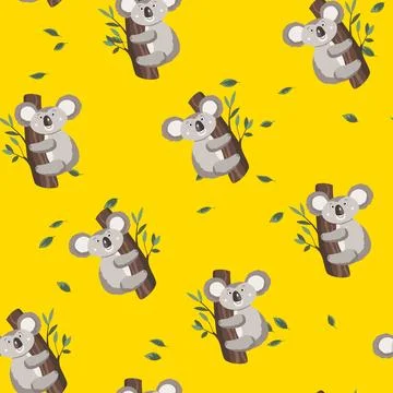Seamless pattern with cute koala baby on color background. Funny australian Stockillustratie