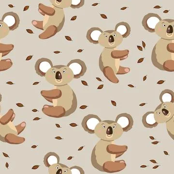 Seamless pattern with cute koala baby on color background. Funny australian Illustrazione stock
