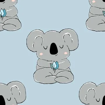 Seamless pattern with cute koala baby on color background. Funny australian Illustrazione stock
