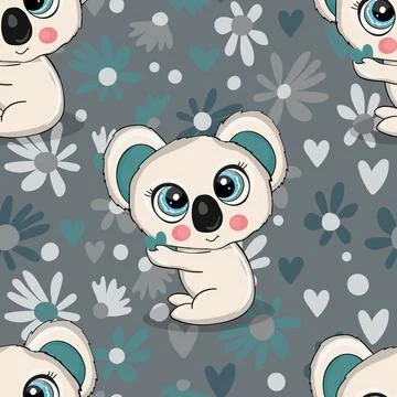 Seamless pattern with cute koala baby on color background. Funny australian イラスト素材