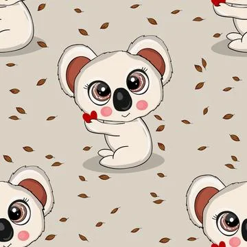 Seamless pattern with cute koala baby on color background. Funny australian Illustrazione stock