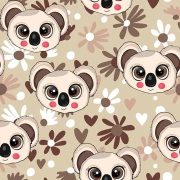 Seamless pattern with cute koala baby on color background. Funny australian Stock Illustration