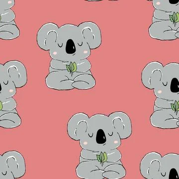Seamless pattern with cute koala baby on color background. Funny australian Illustrazione stock