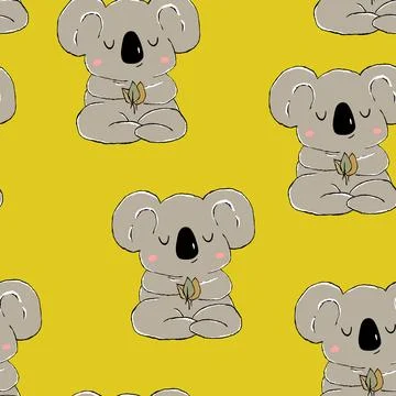 Seamless pattern with cute koala baby on color background. Funny australian Stock Illustration