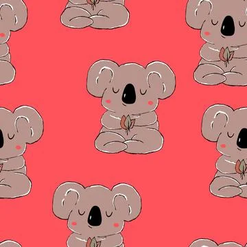 Seamless pattern with cute koala baby on color background. Funny australian イラスト素材
