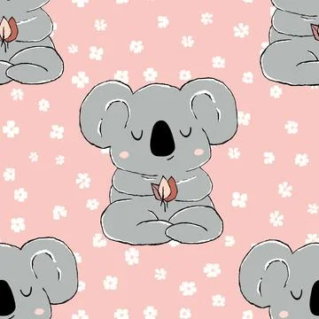 Seamless pattern with cute koala baby on color background. Funny australian Illustrazione stock