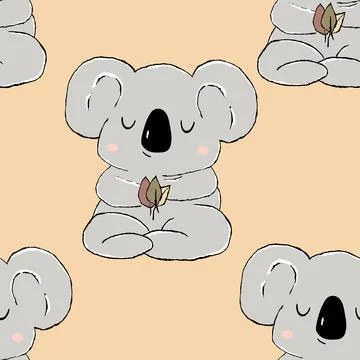 Seamless pattern with cute koala baby on color background. Funny australian Stock Illustration
