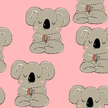 Seamless pattern with cute koala baby on color background. Funny australian Illustrazione stock