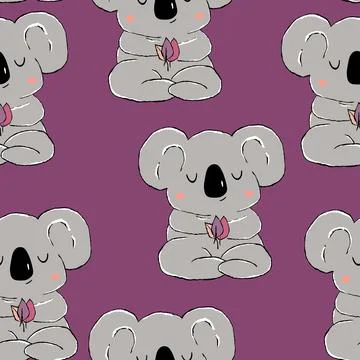 Seamless pattern with cute koala baby on color background. Funny australian Illustrazione stock