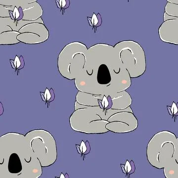 Seamless pattern with cute koala baby on color background. Funny australian Stock Illustration