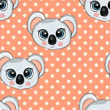 Seamless pattern with cute koala baby on color background. Funny australian イラスト素材