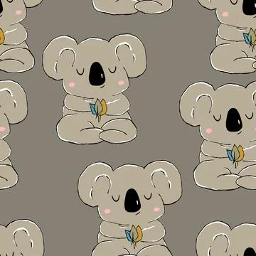 Seamless pattern with cute koala baby on color background. Funny australian Stock Illustration