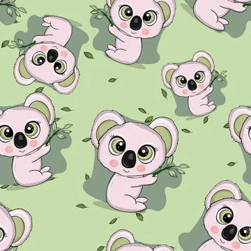 Seamless pattern with cute koala baby on color background. Funny australian Stock Illustration
