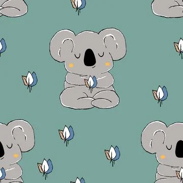 Seamless pattern with cute koala baby on color background. Funny australian Illustrazione stock