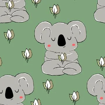 Seamless pattern with cute koala baby on color background. Funny australian Illustrazione stock