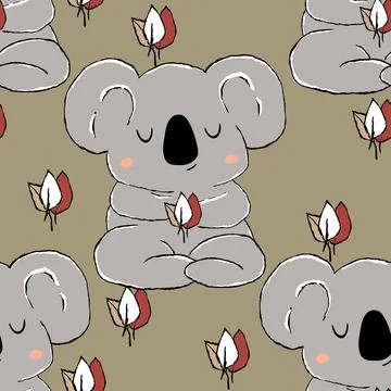 Seamless pattern with cute koala baby on color background. Funny australian Stock Illustration