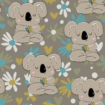 Seamless pattern with cute koala baby on color background. Funny australian Stock Illustration