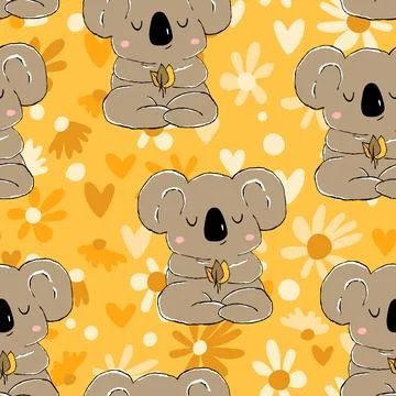 Seamless pattern with cute koala baby on color background. Funny australian Stock Illustration