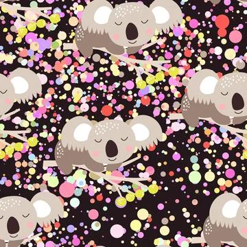 Seamless pattern with cute koala baby on color background. Funny australian Illustrazione stock