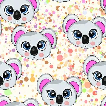 Seamless pattern with cute koala baby on color background. Funny australian Stock Illustration
