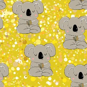 Seamless pattern with cute koala baby on color background. Funny australian Stock Illustration