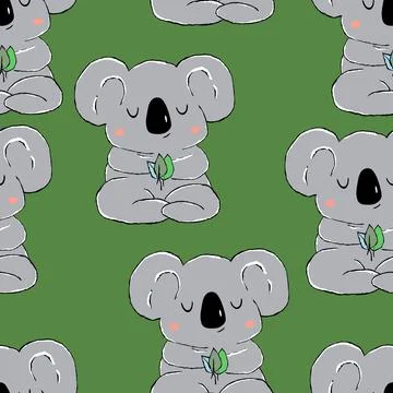 Seamless pattern with cute koala baby on color background. Funny australian Stock Illustration