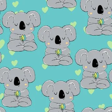 Seamless pattern with cute koala baby on color background. Funny australian Stock Illustration
