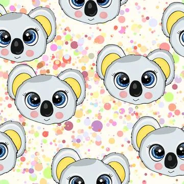 Seamless pattern with cute koala baby on color background. Funny australian Stock Illustration