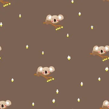 Seamless pattern with cute koala baby on color background. Funny australian 스톡 일러스트