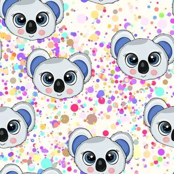 Seamless pattern with cute koala baby on color background. Funny australian 스톡 일러스트