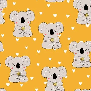 Seamless pattern with cute koala baby on color background. Funny australian イラスト素材