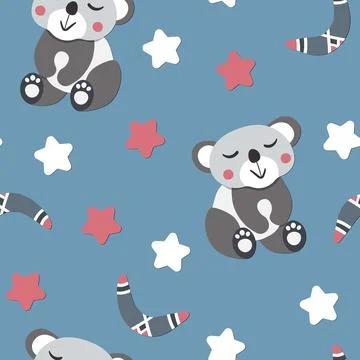 Seamless pattern with cute koala, bear baby on color background. Funny Illustrazione stock
