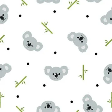 Seamless pattern cute koalas and bamboo leaves background Stock Illustration