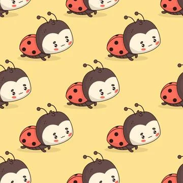 Seamless pattern with cute Ladybug on yellow background. Vector illustratio.. Stock Illustration