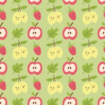 Seamless pattern with cute lemon, apple and strawberry doodle Ilustração Stock