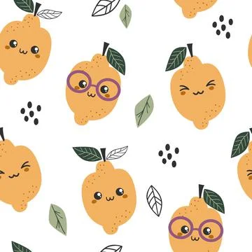 Seamless pattern with cute lemons. Stock Illustration