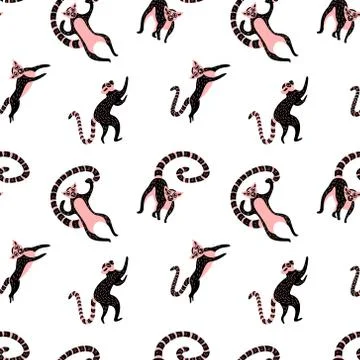 Seamless pattern with cute lemurs Stock Illustration