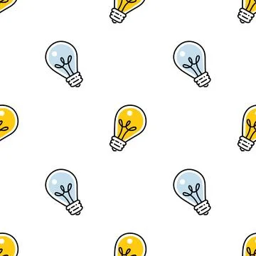 Seamless pattern with cute light bulbs. Stock Illustration