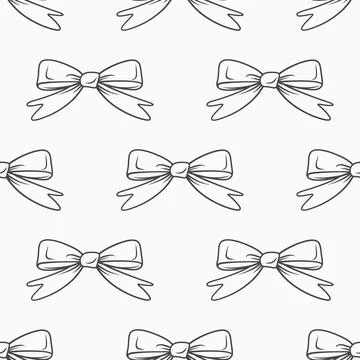 Seamless Pattern with Cute Linear Flat Vector Cartoon Bows, Gift Bow on White Stockillustratie